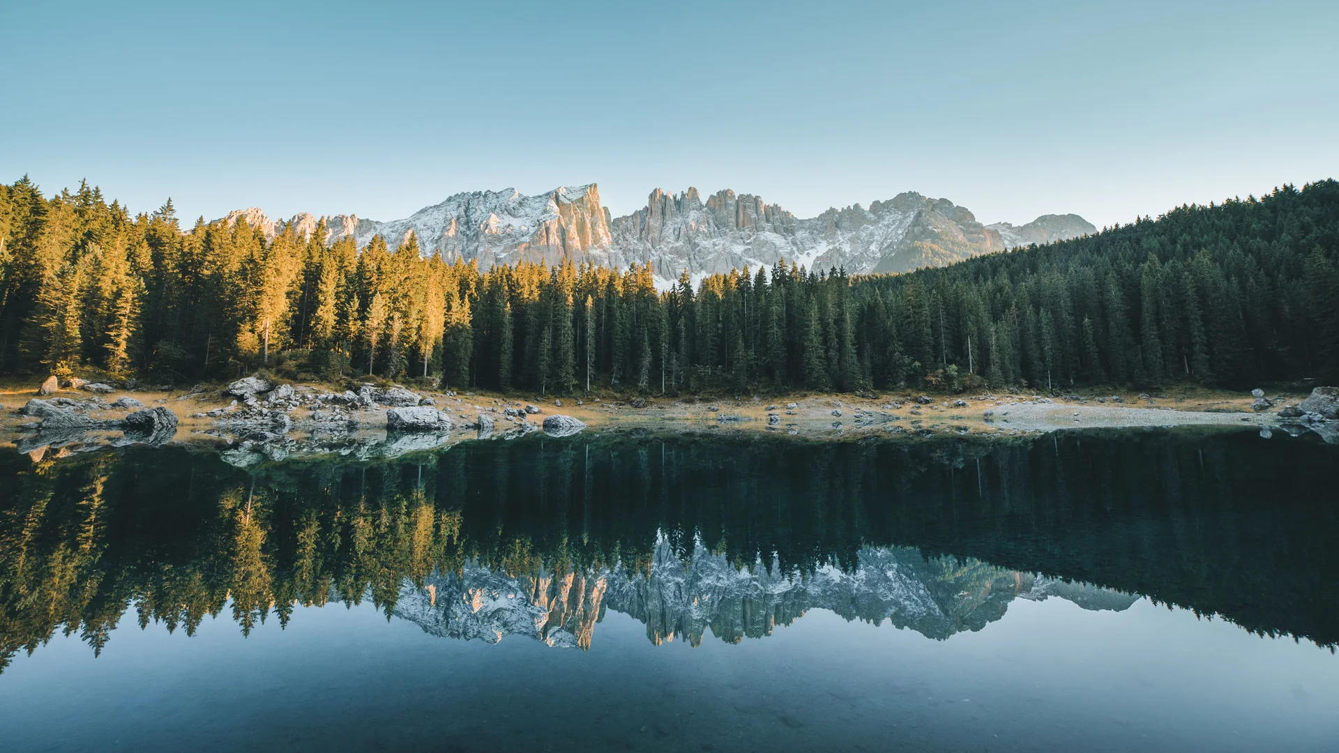 Il Friedrich in foto Vista di montagne boschive riflesse in un lago calmo